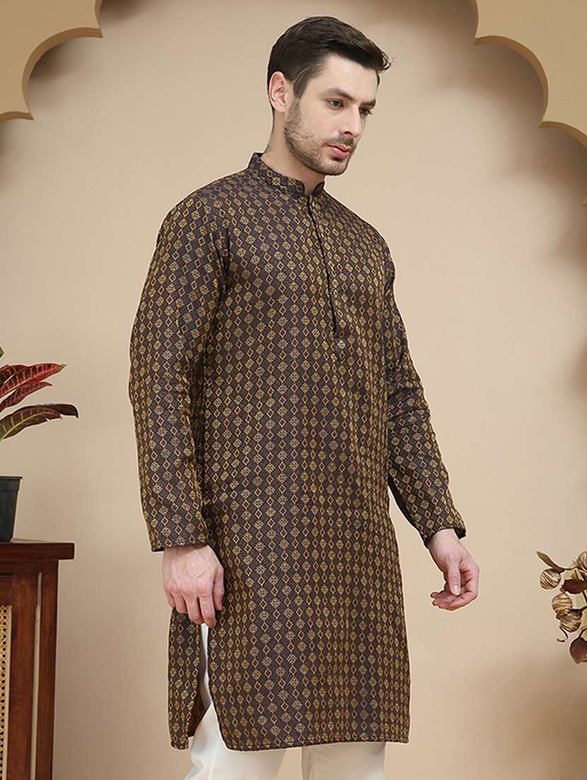 men self designed mandarin neck long kurta - 21916669 - Standard Image - 1