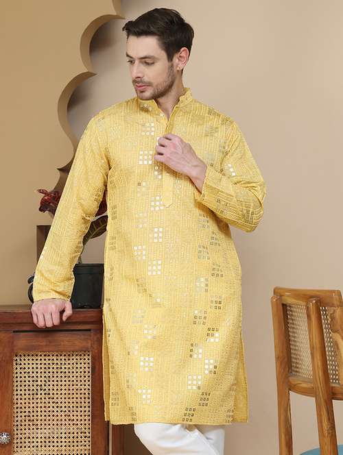 men embroidered mandarin neck long kurta - 21916671 -  Standard Image - 0