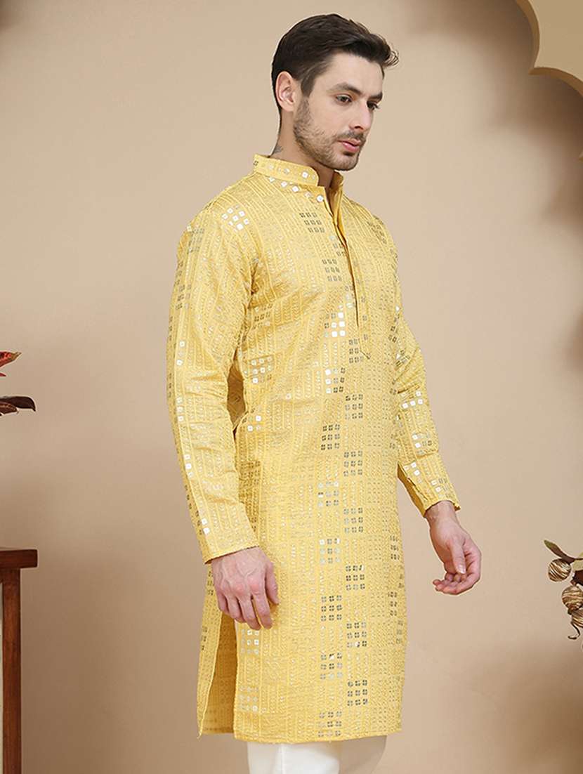 men embroidered mandarin neck long kurta - 21916671 -  Standard Image - 1
