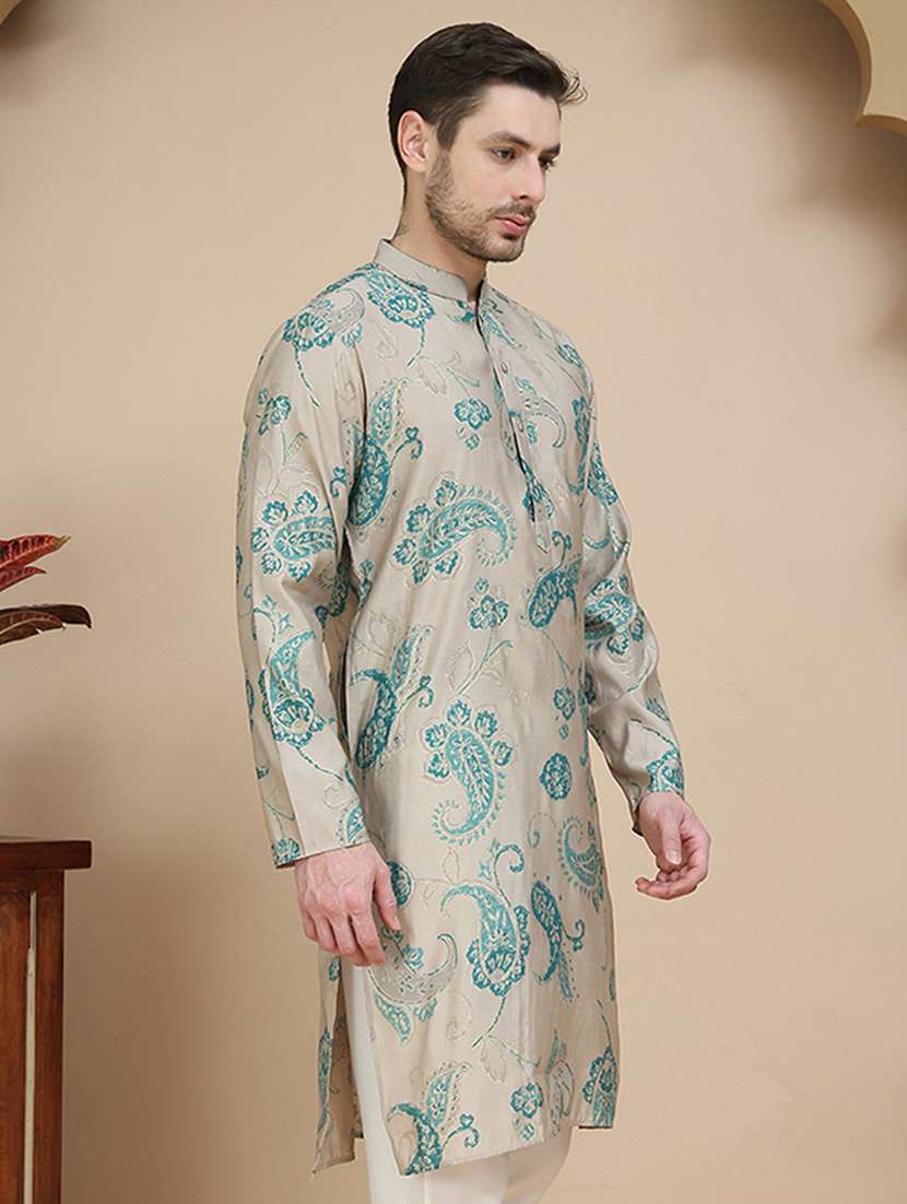 men paisley printed long sleeves long kurta - 21916672 -  Standard Image - 1