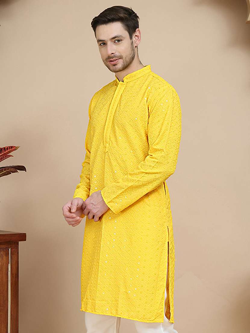 men embroidered mandarin neck long kurta - 21916676 -  Standard Image - 1