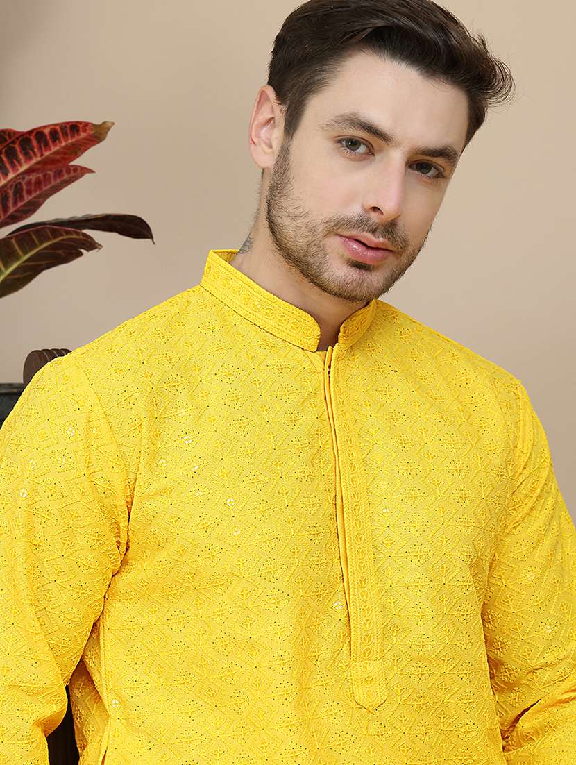 men embroidered mandarin neck long kurta - 21916676 -  Standard Image - 4