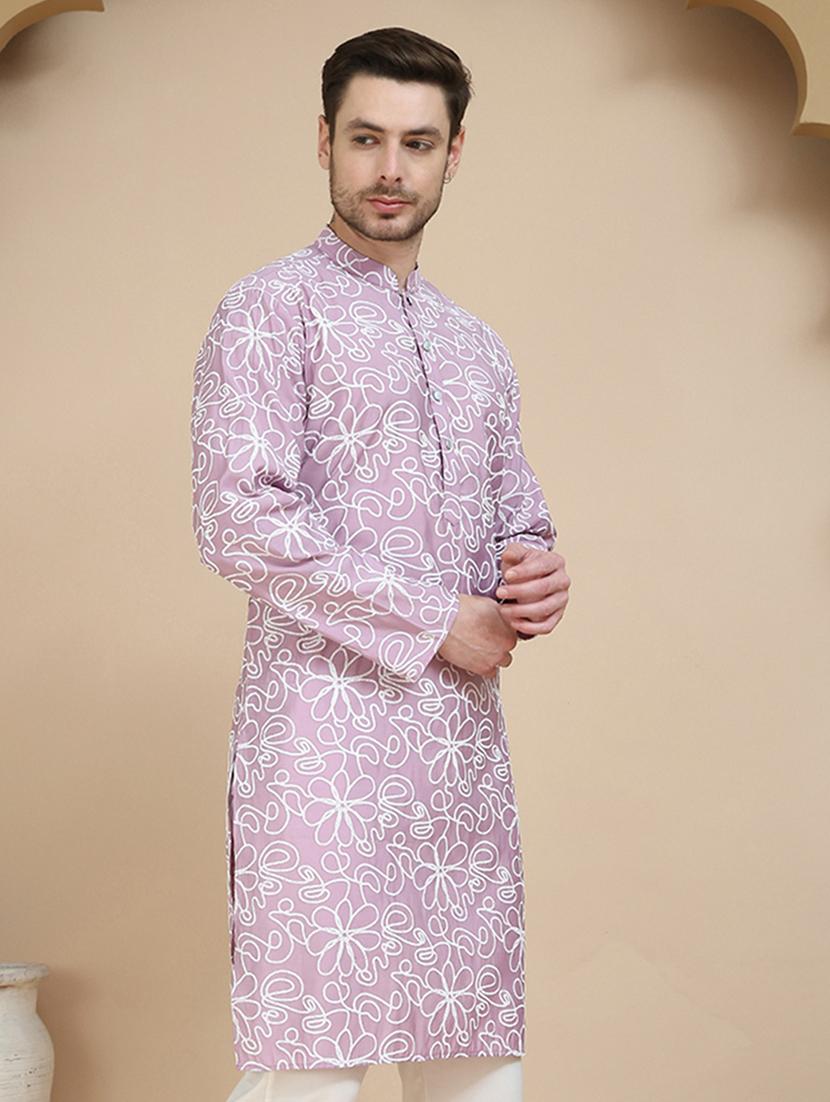 men printed mandarin neck long kurta - 21916680 - Standard Image - 1