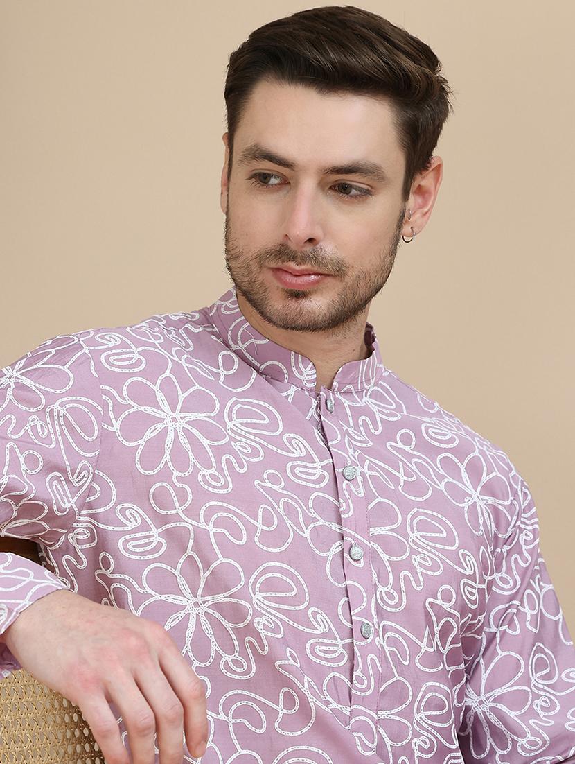 men printed mandarin neck long kurta - 21916680 - Standard Image - 4