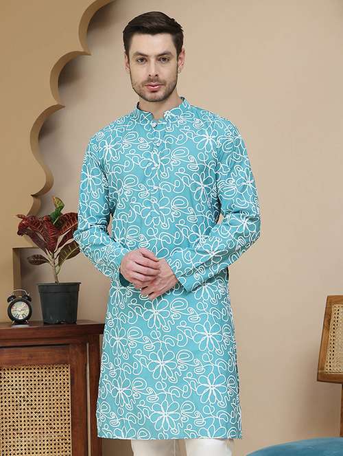 men printed mandarin neck long kurta - 21916681 - Standard Image - 0