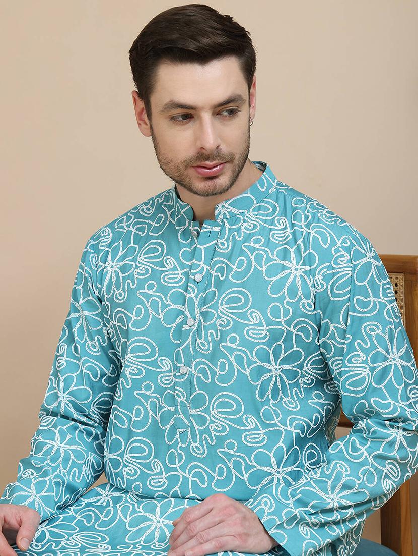 men printed mandarin neck long kurta - 21916681 - Standard Image - 4
