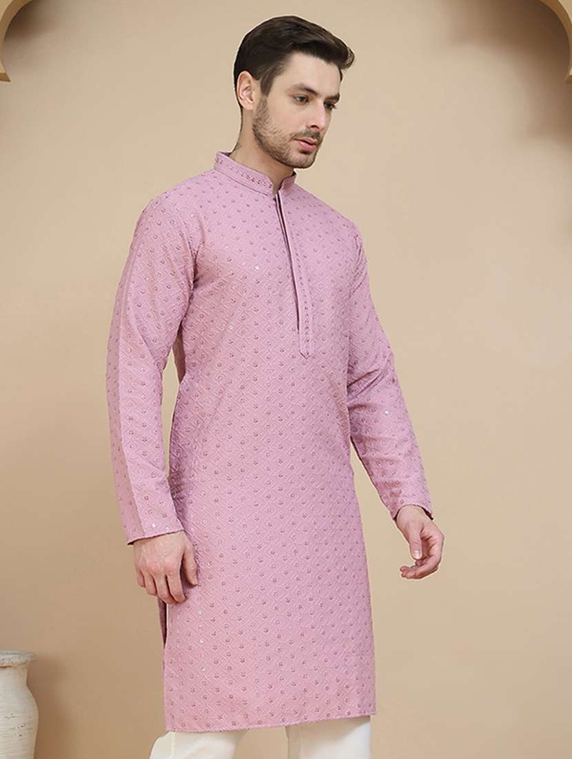 men embroidered mandarin neck long kurta - 21916682 -  Standard Image - 1