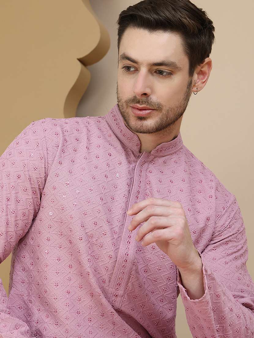 men embroidered mandarin neck long kurta - 21916682 -  Standard Image - 4