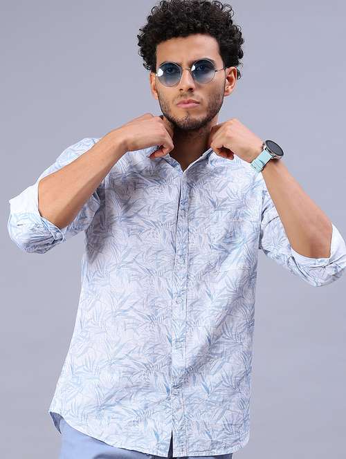 men printed collared long sleeve shirt - 21916861 - Standard Image - 0