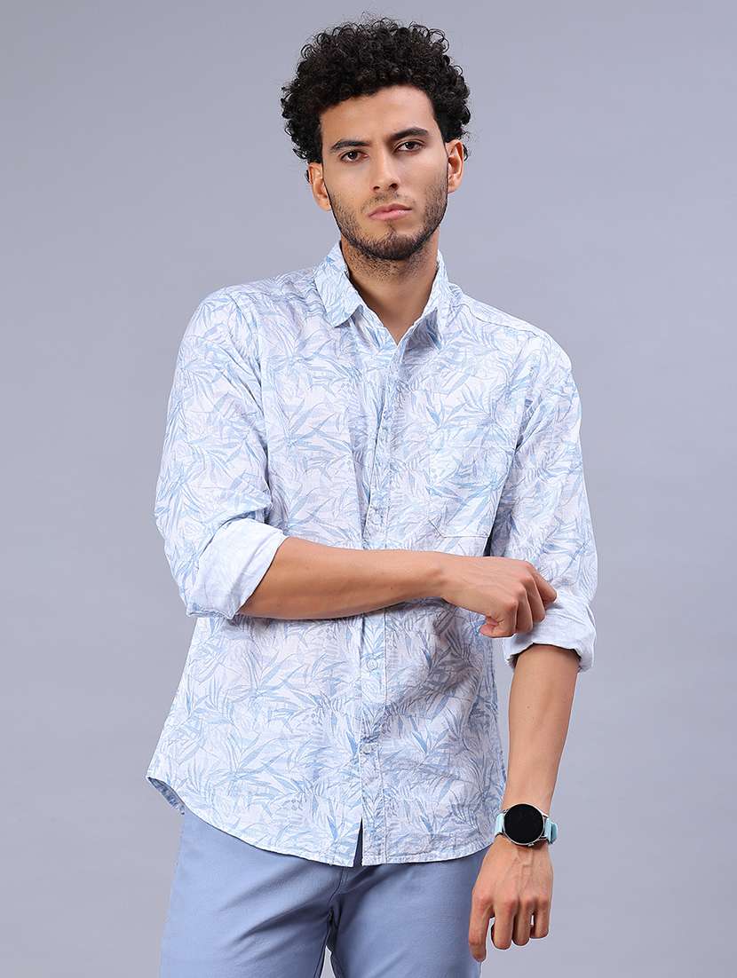 men printed collared long sleeve shirt - 21916861 - Standard Image - 1