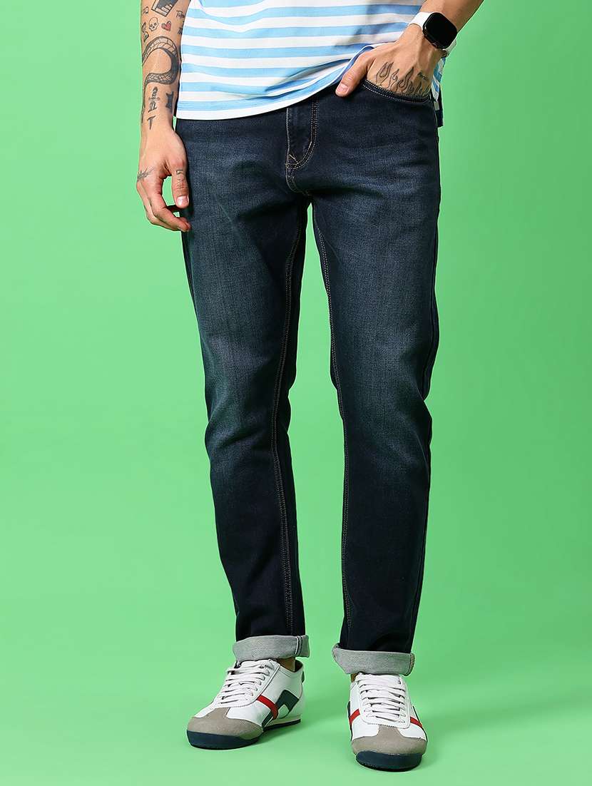 men solid mid rise slim fit jean
