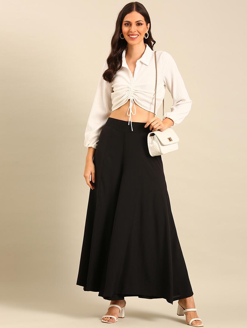 women solid high rise flared palazzo - 21916939 - Standard Image - 4