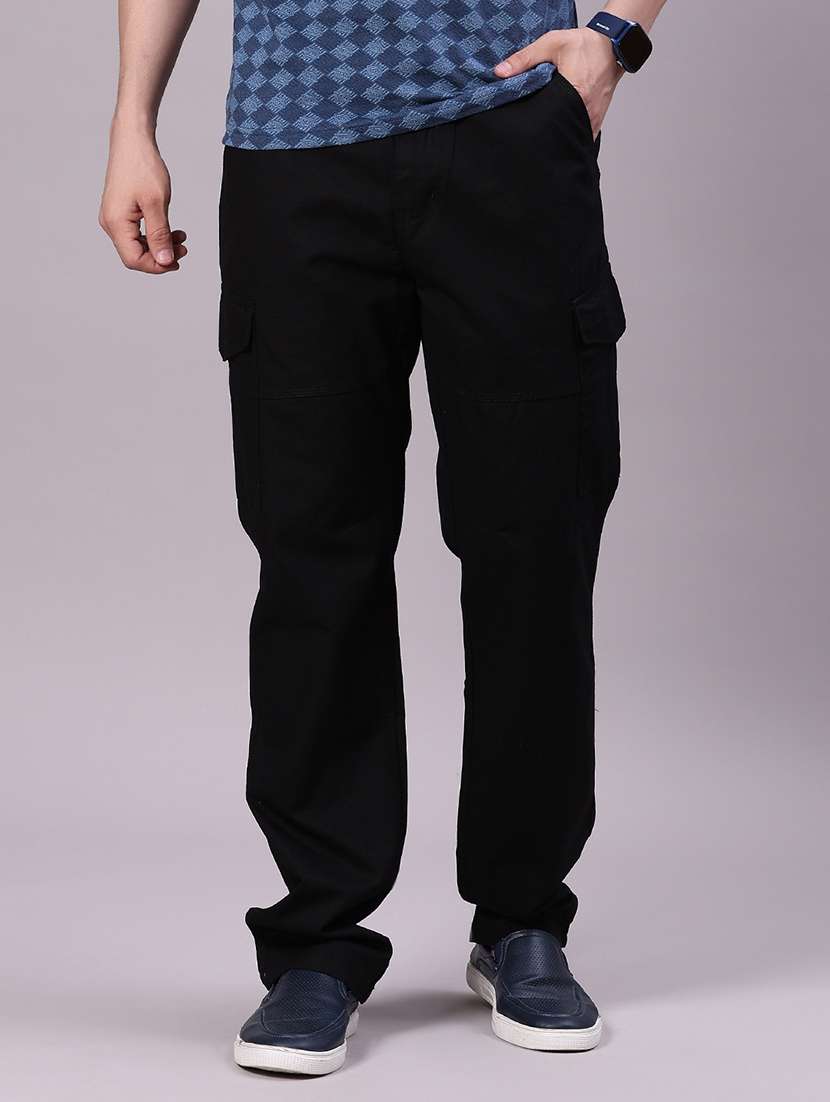 men solid mid rise regular fit cargo