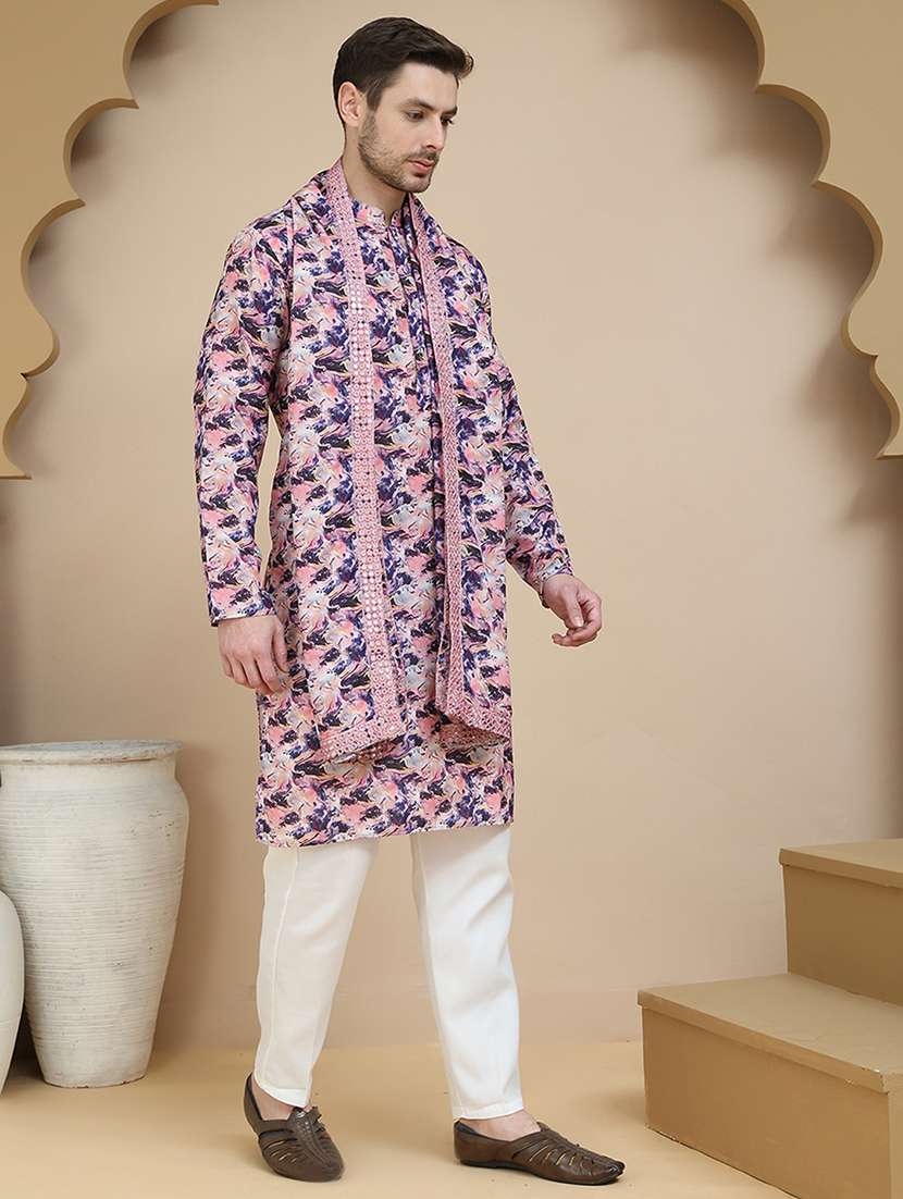 men printed long sleeves kurta pyjama set - 21916976 -  Standard Image - 1