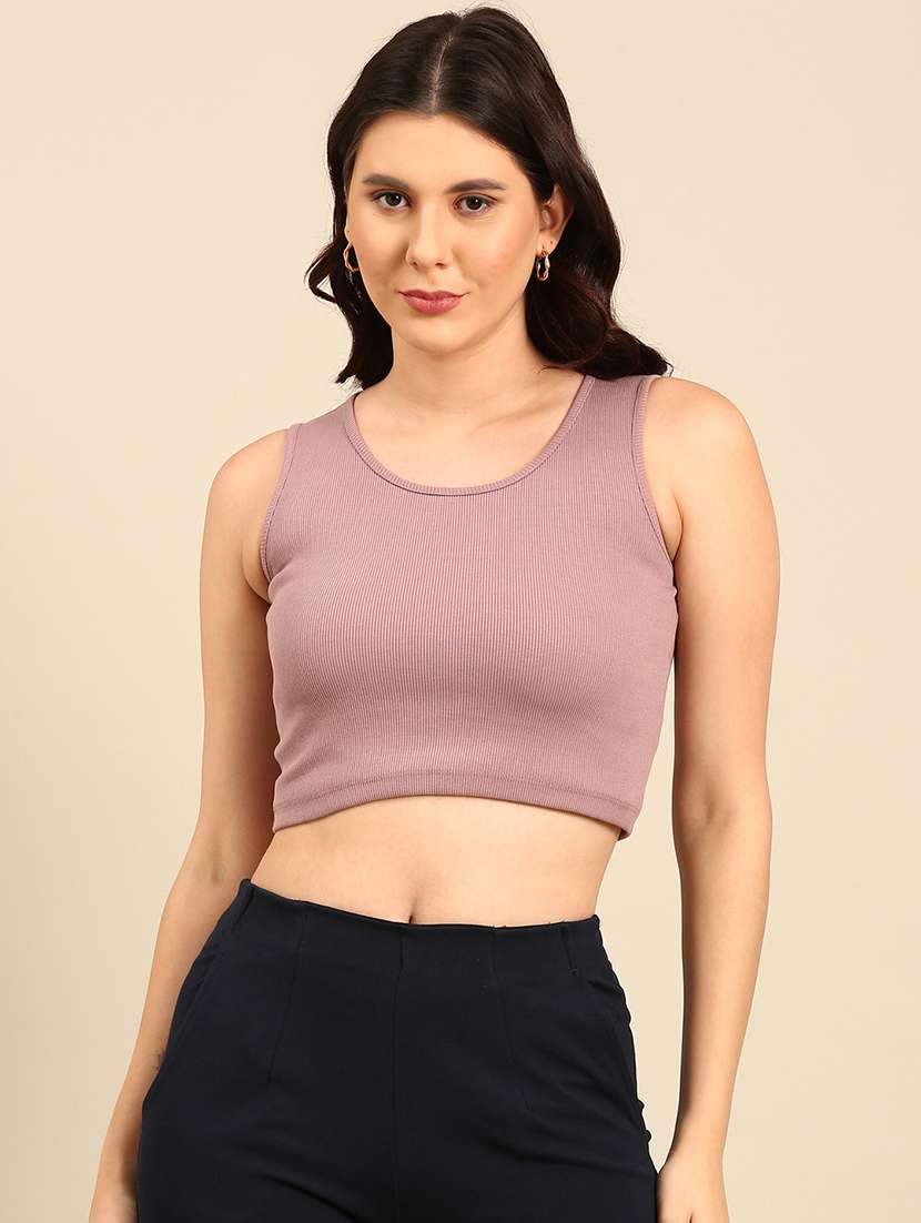 women solid sleeveless crop top