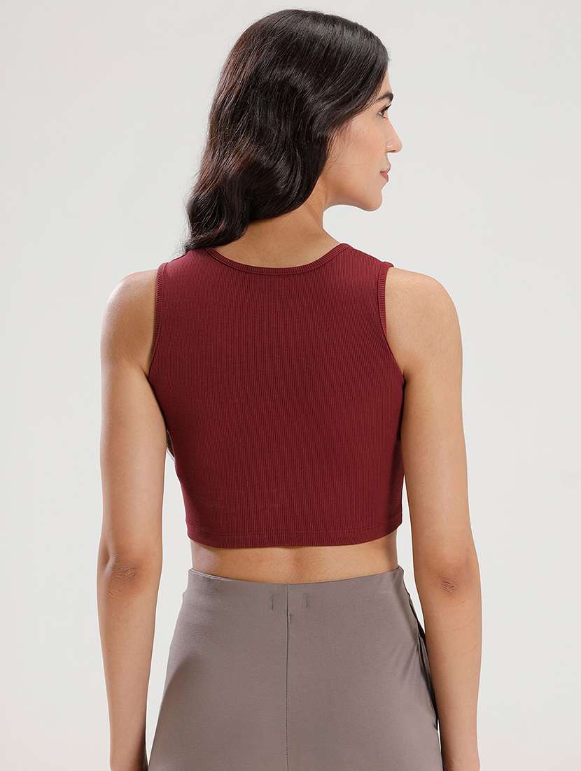 women maroon solid sleeveless crop top - 21916987 -  Standard Image - 4
