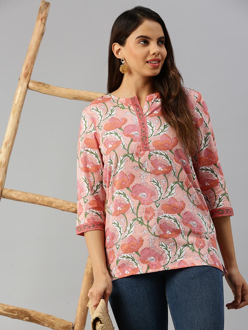 women floral print notch neck stright kurti - 21917000 - Zoom Image - 0