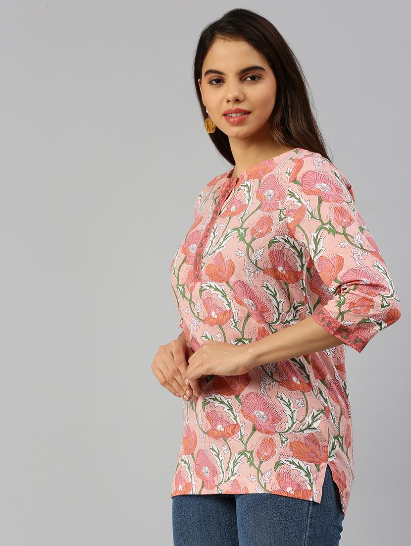 women floral print notch neck stright kurti - 21917000 -  Standard Image - 1