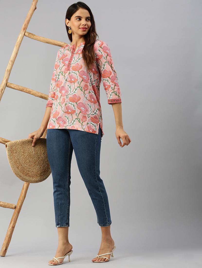 women floral print notch neck stright kurti - 21917000 - Standard Image - 4