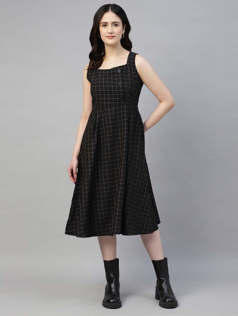women checkered sleeveless fit & flare dress - 21917018 - Zoom Image - 0
