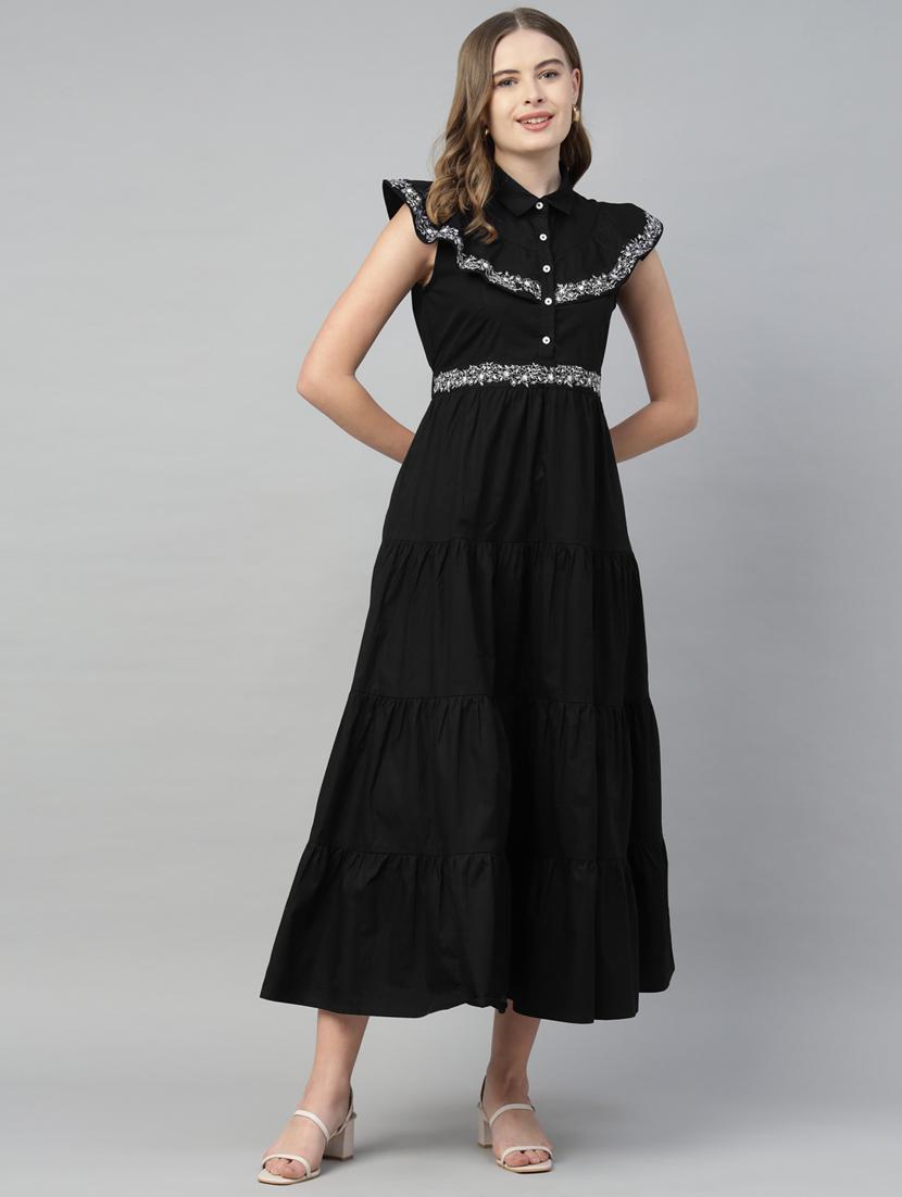 women embroidered collared sleeveless tiered dress - 21917019 - Zoom Image - 0