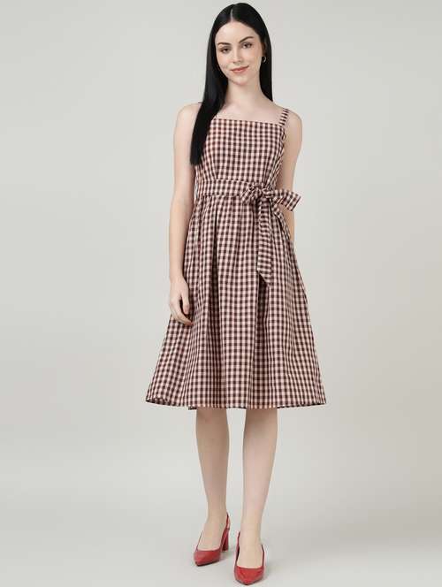women checkered shoulder strap dress - 21917022 -  Standard Image - 0
