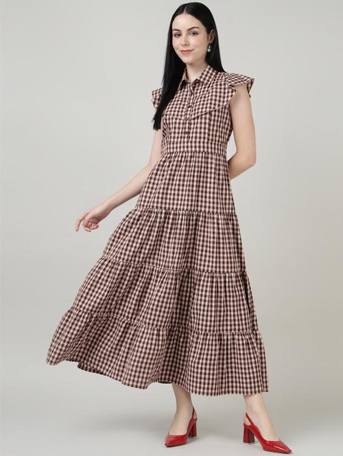 women checkered collared sleeveless tiered dress - 21917023 -  Standard Image - 0