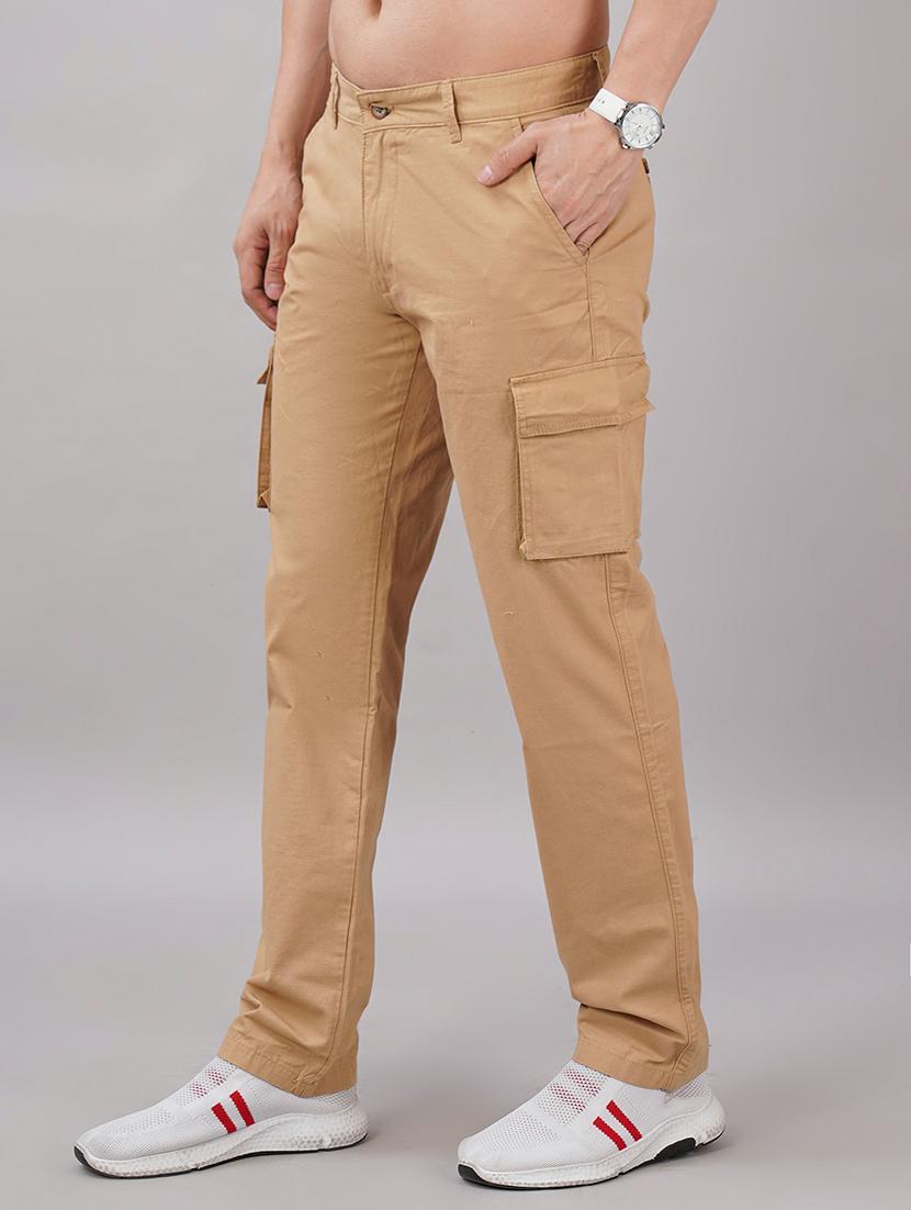 men beige solid mid rise cargo - 21917052 -  Standard Image - 1