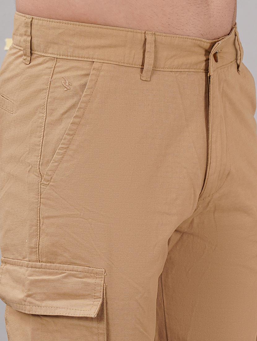 men beige solid mid rise cargo - 21917052 - Standard Image - 4