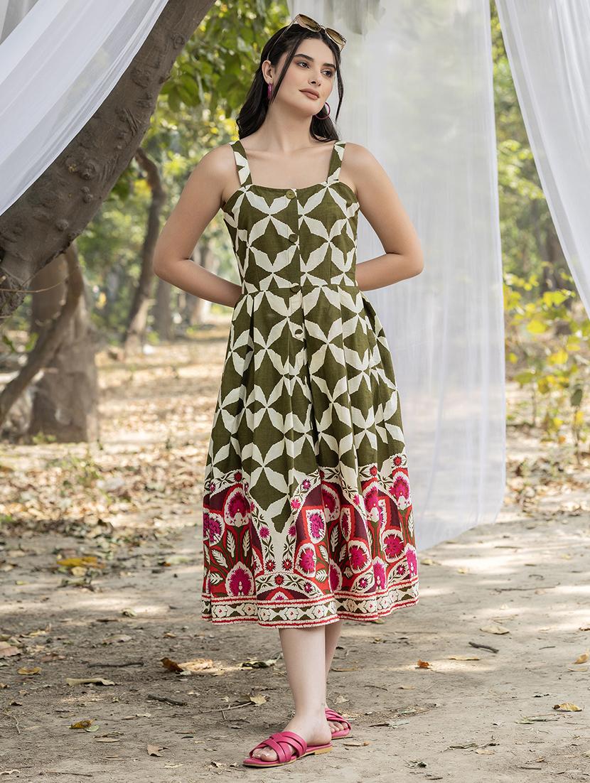 women printed sleeveless fit & flare dress - 21917251 - Zoom Image - 0