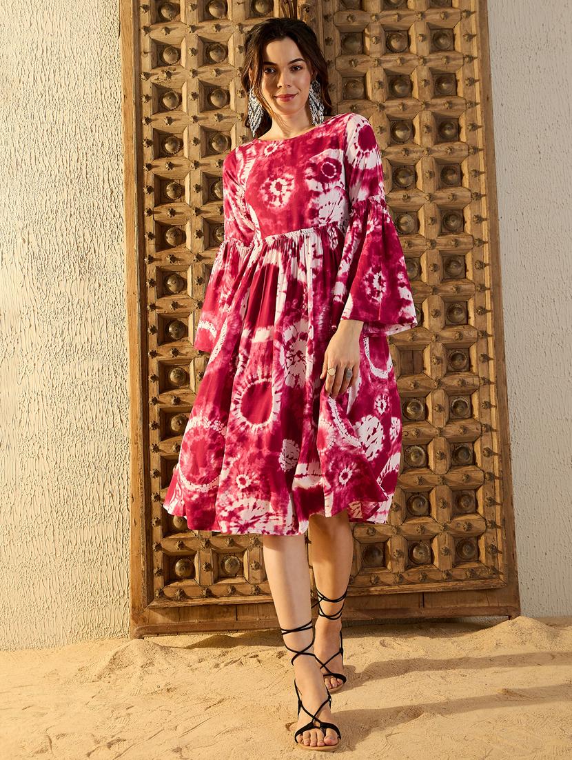women tie & dye bell sleeves fit & flare dress - 21917324 - Zoom Image - 0