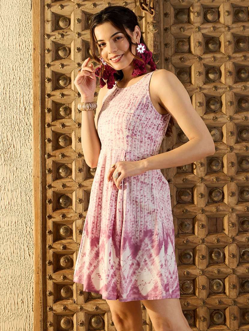 women tie & dye sleeveless fit & flare dress - 21917355 -  Standard Image - 1