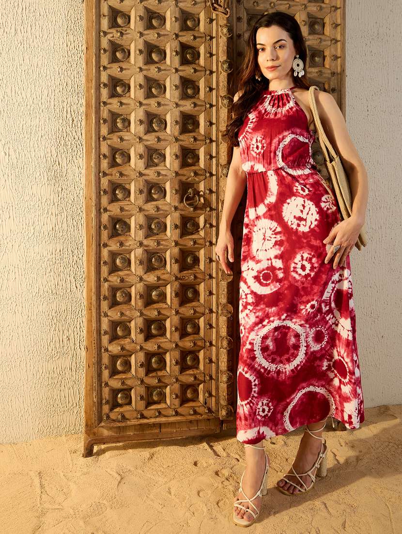 women tie & dye halter neck a-line dress - 21917357 -  Standard Image - 1