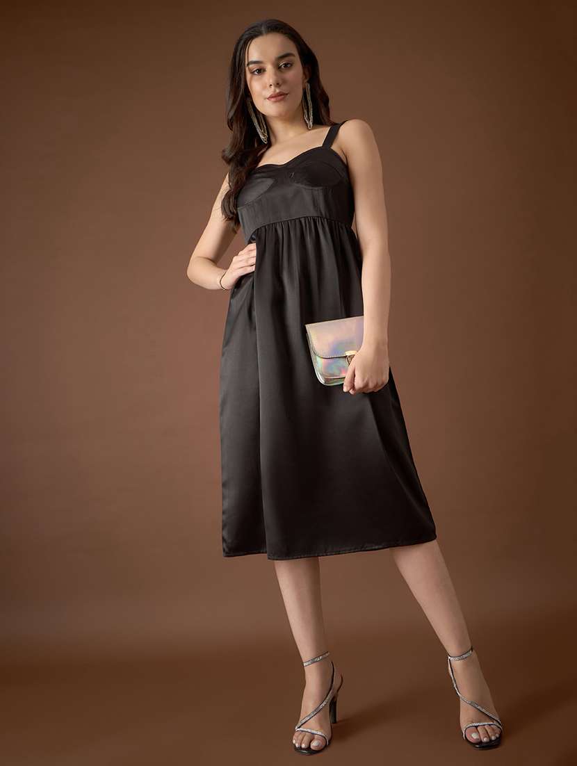 women solid sleeveless a-line dress