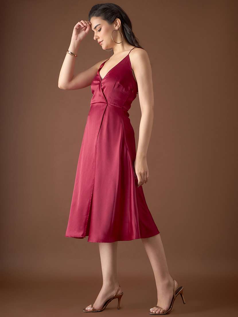 women solid shoulder strap wrap dress - 21917373 -  Standard Image - 1
