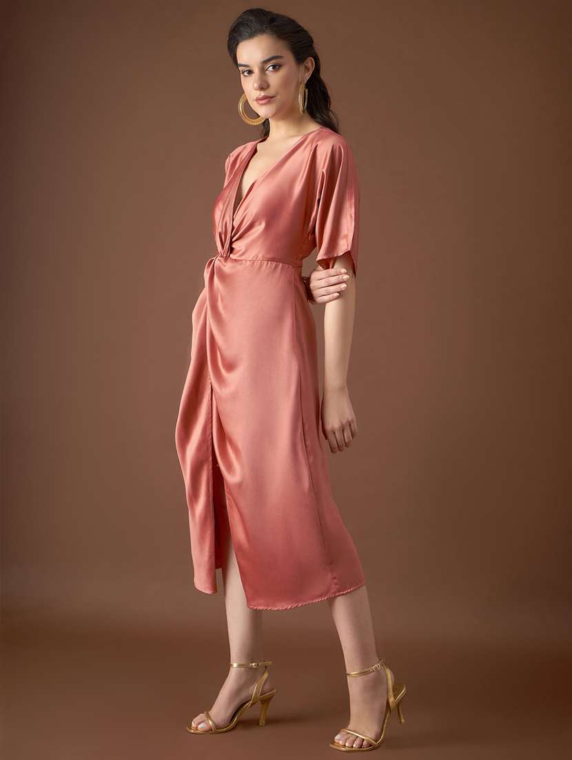 women solid short sleeves asymmetric dress - 21917377 -  Standard Image - 1