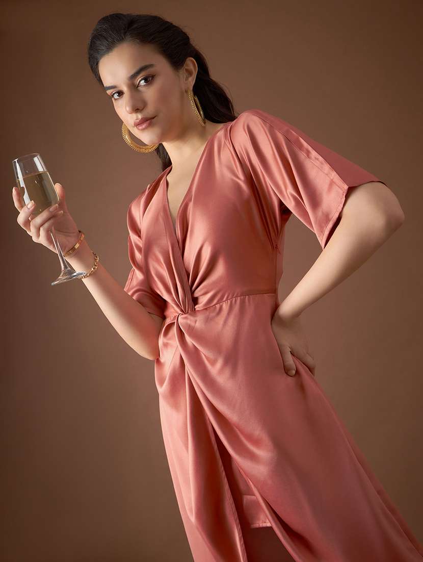 women solid short sleeves asymmetric dress - 21917377 -  Standard Image - 4