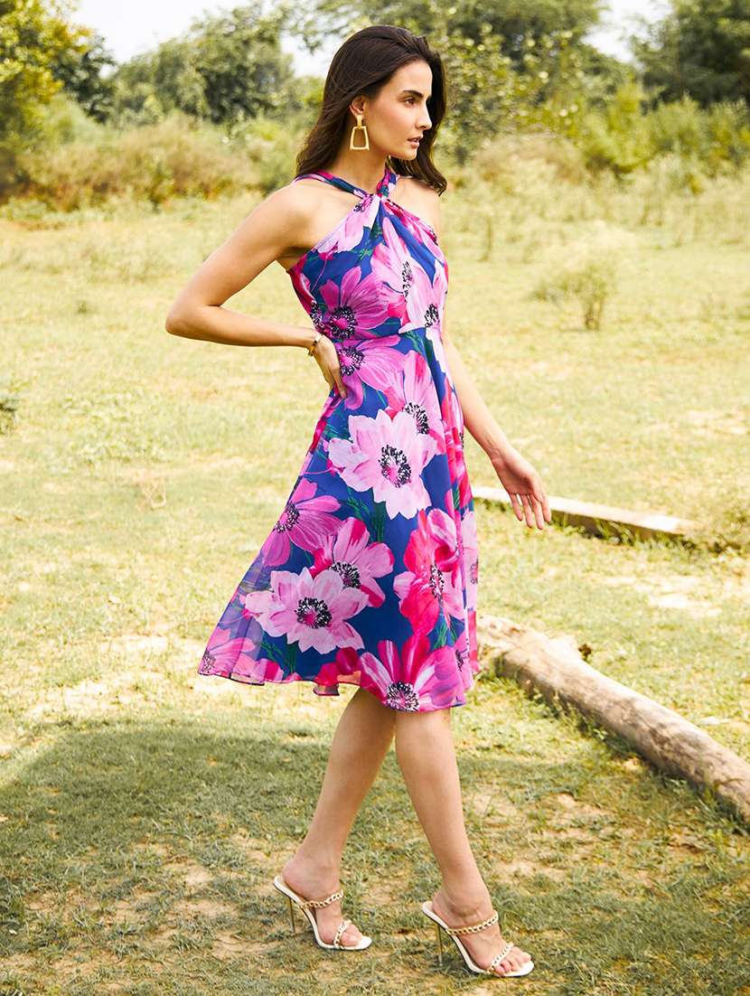 women floral printed sleeveless fit & flare dress - 21917381 - Standard Image - 1