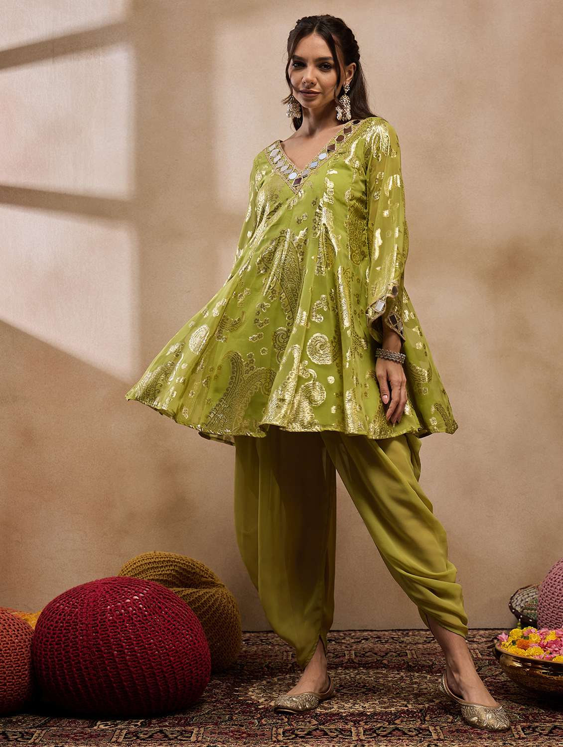 women self design long sleeve kurta salwar set