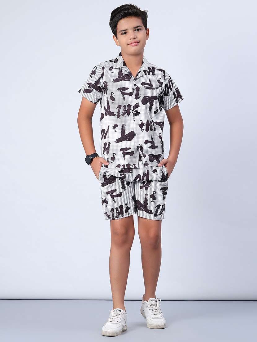 boys printed shirt and short co-ord set - 21917650 -  Standard Image - 1