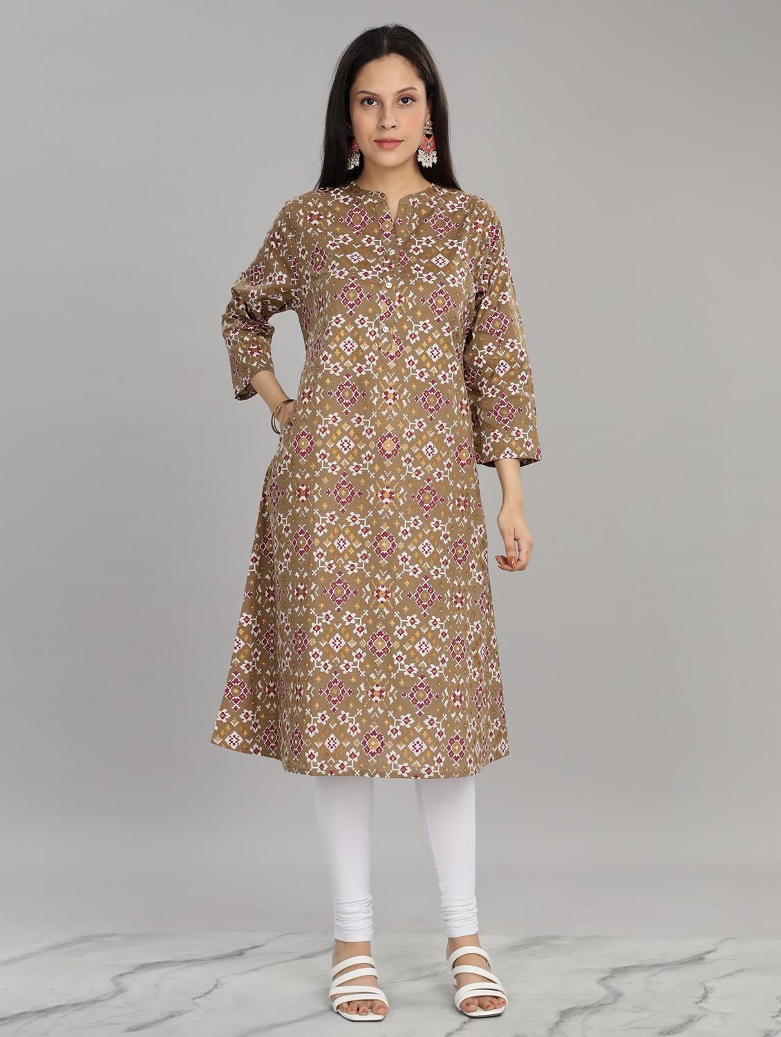 women three quarter sleeve a-line kurta - 21917815 - Standard Image - 1