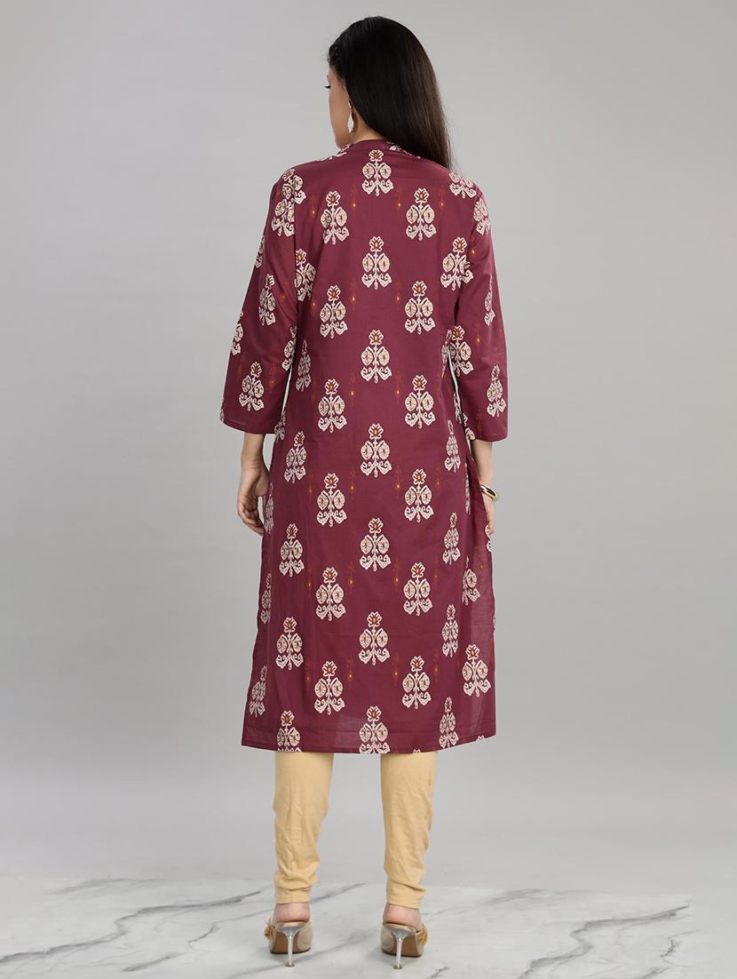 women purple three quarter sleeve a-line kurta - 21917817 - Standard Image - 4
