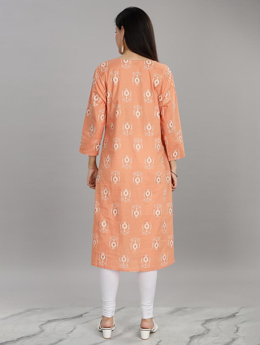 women peach three quarter sleeve a-line kurta - 21917818 - Standard Image - 4
