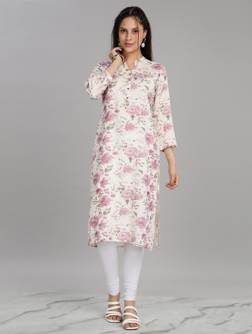 women white three quarter sleeve straight kurta - 21917819 - Standard Image - 1