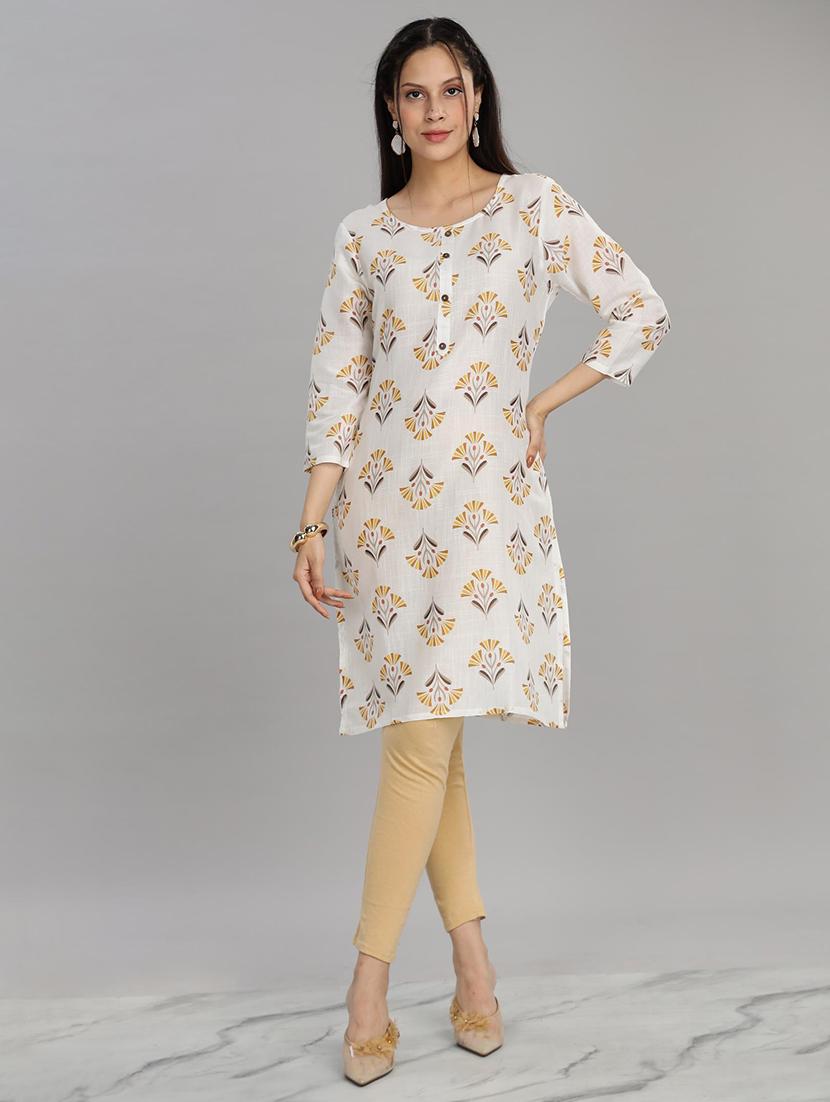 women white three quarter sleeve straight kurta - 21917824 -  Standard Image - 1