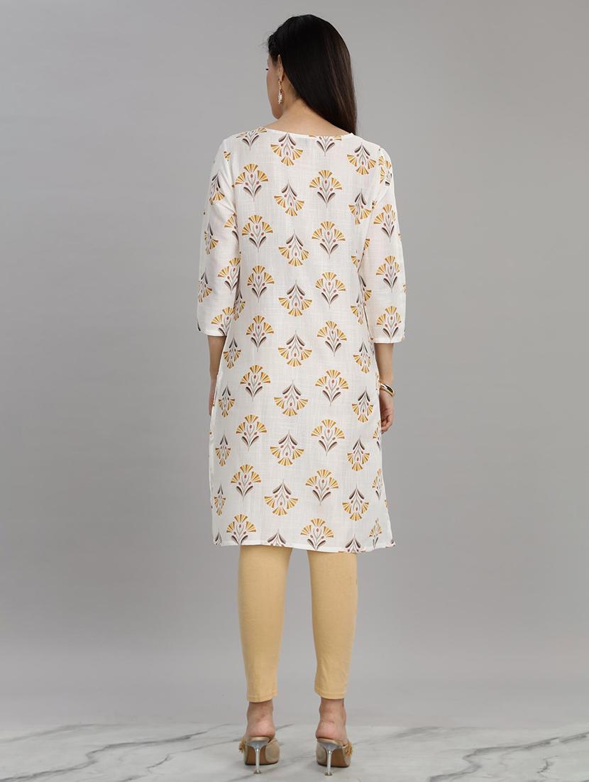 women white three quarter sleeve straight kurta - 21917824 - Standard Image - 4
