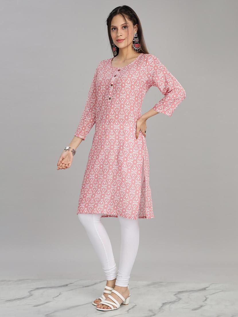 women pink three quarter sleeve straight kurta - 21917825 - Standard Image - 1