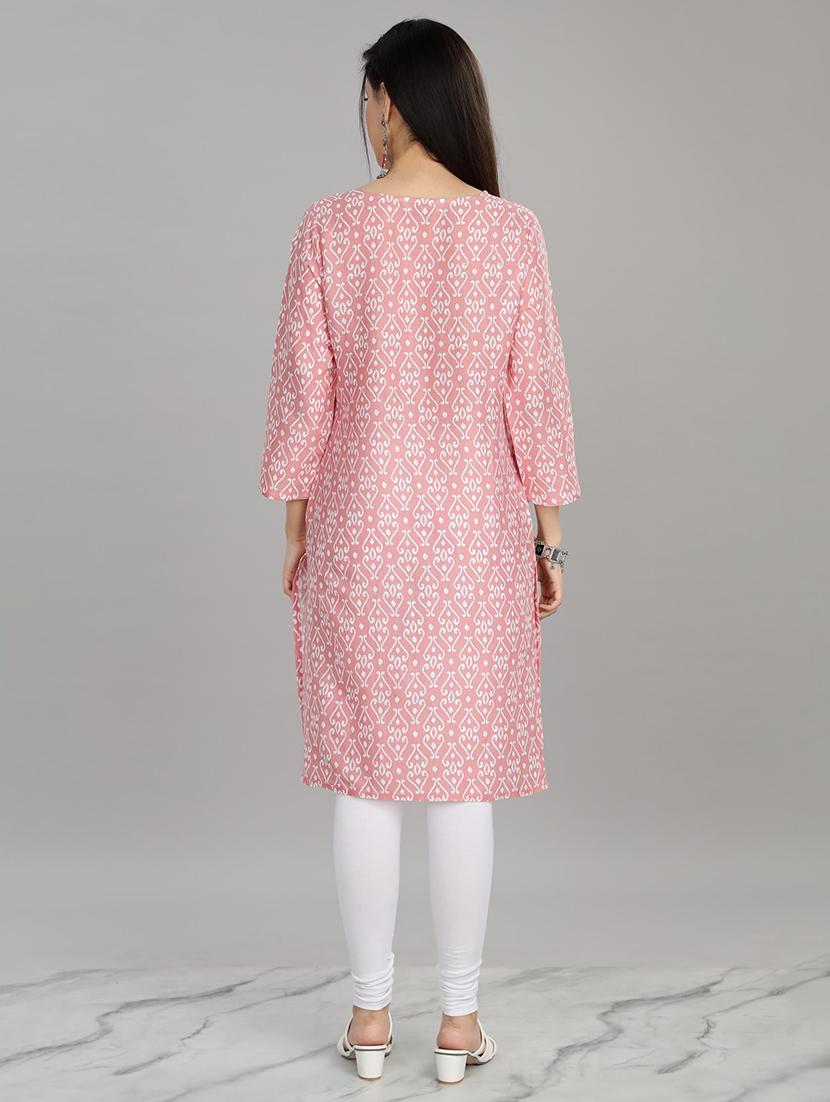 women pink three quarter sleeve straight kurta - 21917825 - Standard Image - 4
