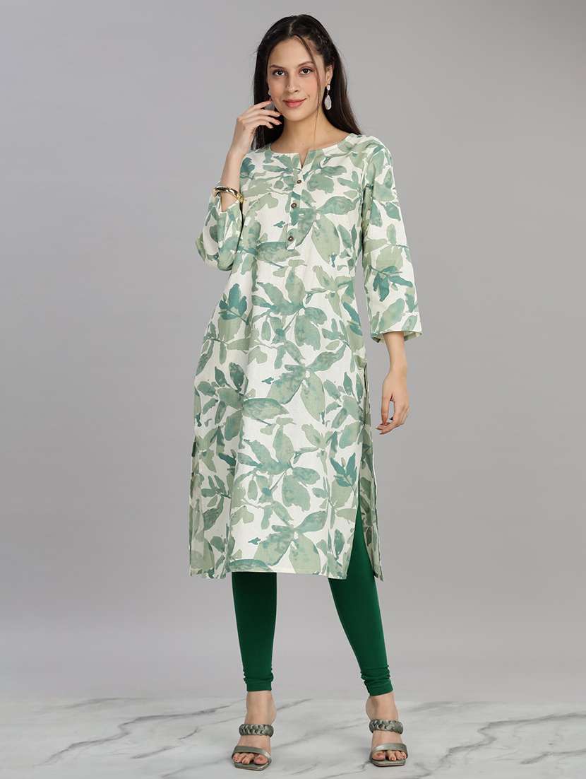 women green three quarter sleeve straight kurta - 21917829 - Standard Image - 1