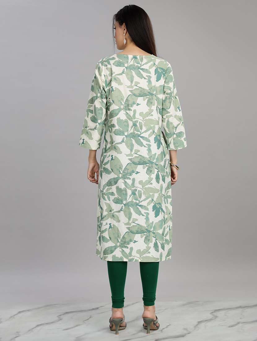women green three quarter sleeve straight kurta - 21917829 - Standard Image - 4